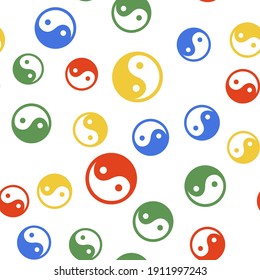 Color Yin Yang symbol of harmony and balance icon isolated seamless pattern on white background. Vector.