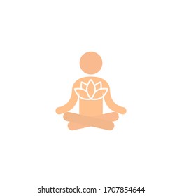 color yogi sitting in lotus position icon. concept of concentration, standing serenity, stretching workout, online teach harmony, learning sport at office, home. flat simple sign on white background