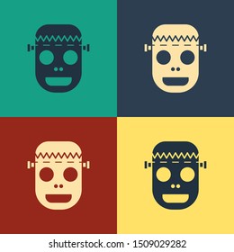 Color Zombie mask icon isolated on color background. Happy Halloween party. Vintage style drawing. Vector Illustration