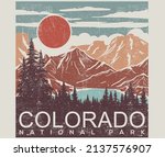 Colorado adventure vintage print design for t shirt and others. National park graphic artwork for sticker, poster, background. 