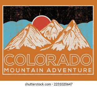 Diseño de estampado de adventure de Colorado para camisetas y otros. Pintura gráfica del parque nacional para pegatinas, afiches, fondo.