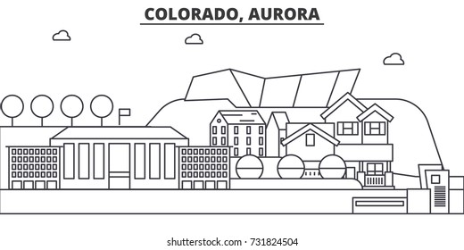 Colorado, Aurora architecture line skyline illustration. Linear vector cityscape with famous landmarks, city sights, design icons. Landscape wtih editable strokes