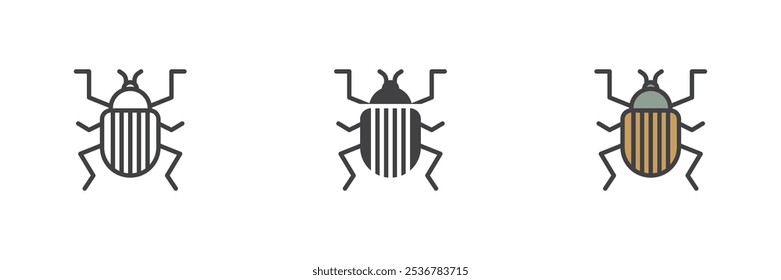 Colorado beetle different style icon set. Line, glyph and filled outline colorful version, outline and filled vector sign. Pest symbol, logo illustration. Vector graphics