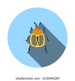 Colorado Beetle Icon. Flat Circle Stencil Design With Long Shadow. Vector Illustration.