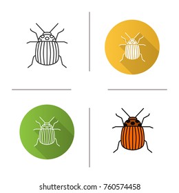 Colorado beetle icon. Flat design, linear and color styles. Insect pest. Potato bug. Isolated vector illustrations