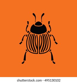 Colorado beetle icon. Orange background with black. Vector illustration.