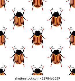 Colorado beetles. Seamless pattern with cartoon elements.