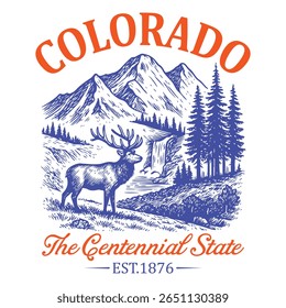 Colorado The Centennial State - US State Vintage T-shirt Vector, USA States Cityscape Landmark Icons, American State Typography Shirt, USA Skyline Clipart, Retro travel city illustration

