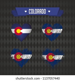 Colorado. Collection of four vector hearts with flag. Heart silhouette