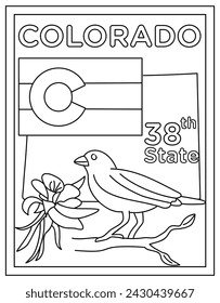 Colorado coloring page designed in hand drawn vectors 