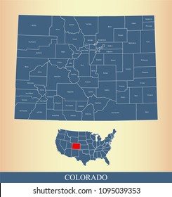 Colorado county map with names. Colorado state of USA map vector outline 