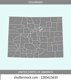 Colorado county map vector outline gray background. Counties map of Colorado state of USA in a creative design