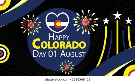 Colorado Day  banner vector design. Colorado Flag theme illustration with geometric shapes, fireworks, stars and typography. Happy Colorado Day modern graphic poster.
