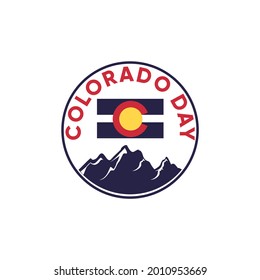 Colorado Day celebrates symbol logo design, mount Elbert sign, illustration rocky mountains the United States.
