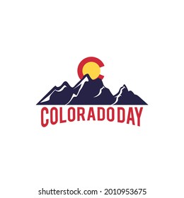 Colorado Day celebrates symbol logo design, mount Elbert sign, illustration rocky mountains the United States.