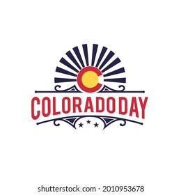 Colorado Day celebrates symbol logo design, mount Elbert sign, illustration rocky mountains the United States.