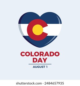 Ilustración vectorial de póster del Día de Colorado. Bandera del Estado de Colorado en forma de corazón icono aislado en un fondo gris. Símbolo de amor de la bandera de Colorado. Plantilla de fondo, Anuncio, tarjeta. 1 de agosto de cada año