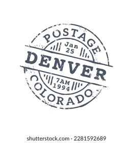 Colorado Denver postage mark, mail post round seal, ink postmark of US America. Vector USA print on postcard, mail delivery insignia, international mail