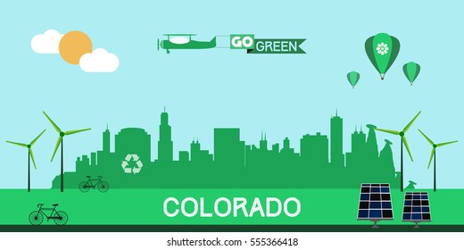 Colorado Denver skyline vector design, green city concept