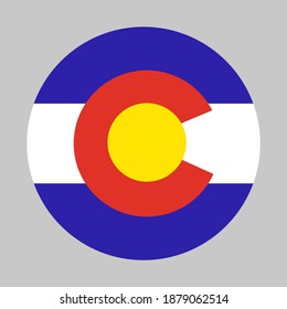 Colorado flag in circle on gray background.