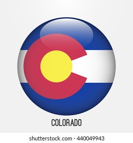 Colorado flag in circle shape. Transparent,glossy,glass button