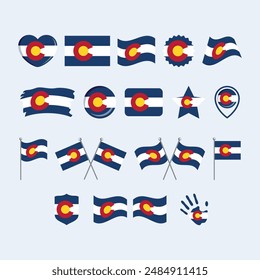 Colorado flag icon set vector isolated on a gray background. Colorado State flag graphic design element. Flag of Colorado icons in flat style. Colorado symbols collection