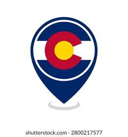 Colorado flag and map pointer icon. Colorado national flag location icon vector.