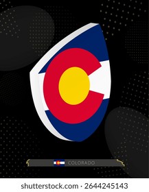 Colorado Flag Shield icon in 3D on Dark Modern Abstract Rugby Background. Perfect for sports events, heritage themes, national celebrations, and patriotic designs.