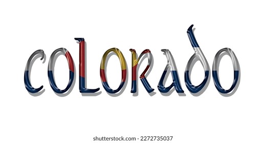 COLORADO flag text font, symbol background, flag ribbon typography lettering logo label banner, 3D colorful background, vector illustration