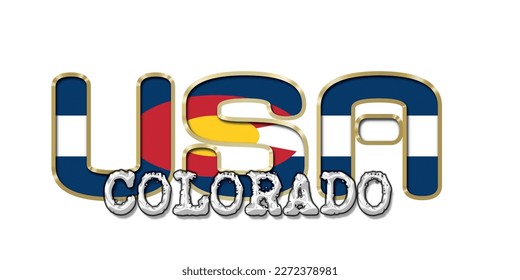 COLORADO flag (USA) 3d light bulb alphabet with gold frame isolated on white background. gold glossy dripping  font. Vector illustration.