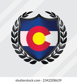 Colorado Glossy Black Shield Flag With Rounding Leaf Wreath 
