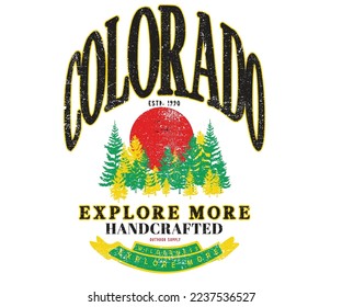 Colorado graphic print design for apparel, t shirt, sticker, poster, wallpaper and others.  Mountain vector design.