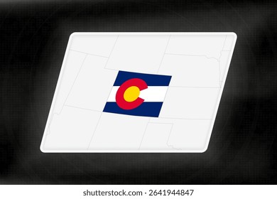 Colorado Highlighted in Flag Colors on Geographic Map. Modern Map on a dark abstract backdrop.
