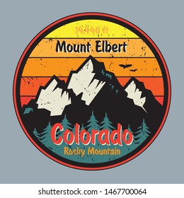 Colorado label or stamp with mountains. Grunge t-shirt print. Vector illustration