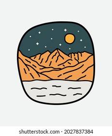 Paisaje de Colorado por la noche para diseño de insignias, emblema, camisetas de arte, diseño de té