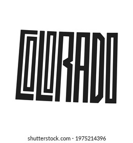 Colorado lettering vector illustration. Isolated black and white state logo. Logotype country print. Decoration poster with drawing letters. Abstract national banner. Usa cartography design map.