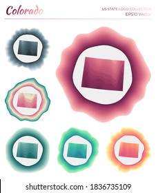 Colorado logo collection. Colorful logo of the us state. Unique layered dynamic frames around Colorado border shape. Vector illustration.