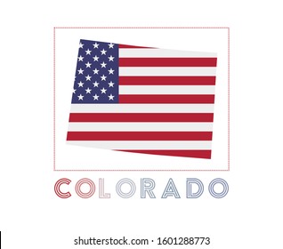 Colorado Logo. Map of Colorado with us state name and flag. Stylish vector illustration.
