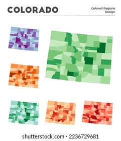 Colorado map collection. Borders of Colorado for your infographic. Colored US state regions. Vector illustration.