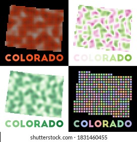 Colorado map. Collection of map of Colorado in dotted style. Borders of the us state filled with rectangles for your design. Vector illustration.