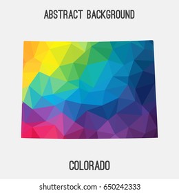 Colorado map in geometric polygonal,mosaic style in rainbow colors.Abstract tessellation,modern design background,low poly. Vector illustration.