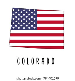 Colorado map isolated on white background. Silhouette of Colorado USA state. American flag. Vector illustration.