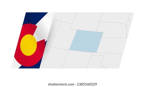 Mapa de Colorado en estilo moderno con bandera de Colorado en el lado izquierdo. Ilustración vectorial de un mapa.