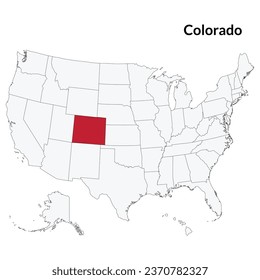 Mapa de Colorado. Mapa de Colorado en rojo. mapa de EE.UU.