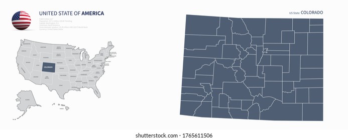 colorado map. u.s. states vector map of colorado. us states map. 