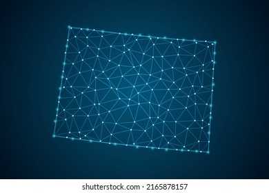 Colorado Map - USA Map mash line and point scales on blue technology background. Wire Frame 3D mesh polygonal network line, design sphere, dot and structure -  Vector illustration eps 10
