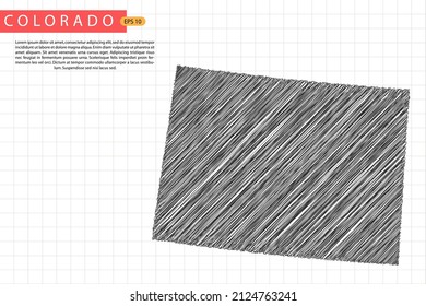 Colorado Map - USA, United States of America Map template with black outline graphic sketch and old school style isolated on white grid background - Vector illustration eps 10