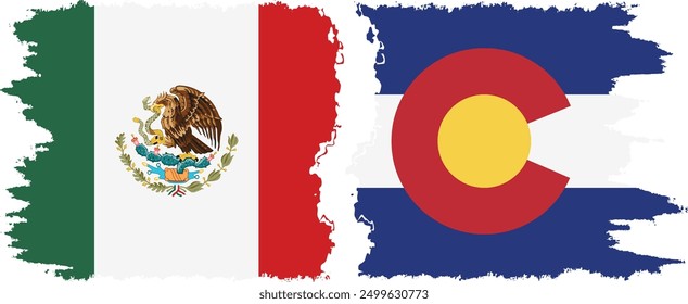 Colorado and Mexico grunge brush flags connection, vector