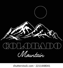 COLORADO MOUNTAIN ADVENTURE. BLACK AND WHITE OUTLINE  PRINT. Editable vector File
