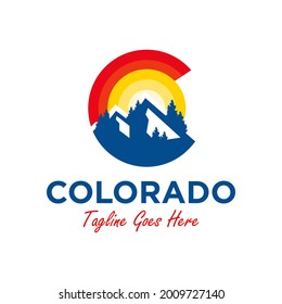 colorado mountain illustration logo design with letter C